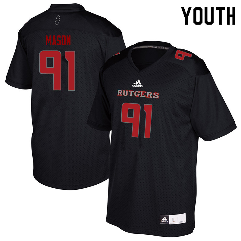Youth #91 Tijaun Mason Rutgers Scarlet Knights College Football Jerseys Sale-Black - Click Image to Close
